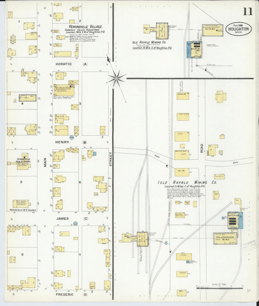 Sanborn Fire Insurance Map from Houghton, Houghton County, Michigan (1908), Sheet #0011 - Historic Sanborn Fire Insurance Map Print, vintage old map wall art, antique decor, genealogy gift, Michigan Michigan map