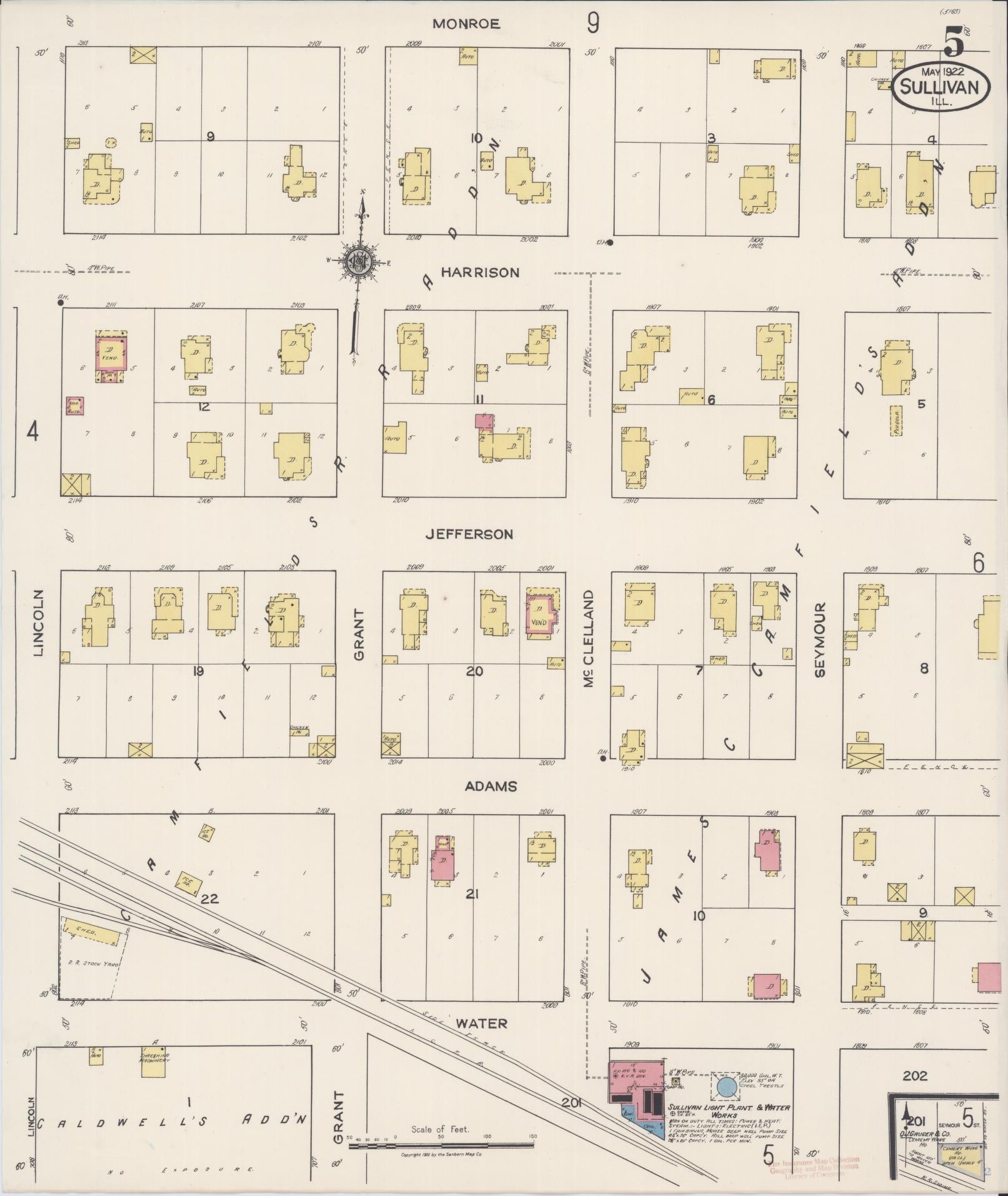 Sanborn Fire Insurance Map from Sullivan, Moultrie County, Illinois (1922), Sheet #0005 - Complete Map Set gallery image, historic Sanborn map, vintage wall art, Illinois Illinois