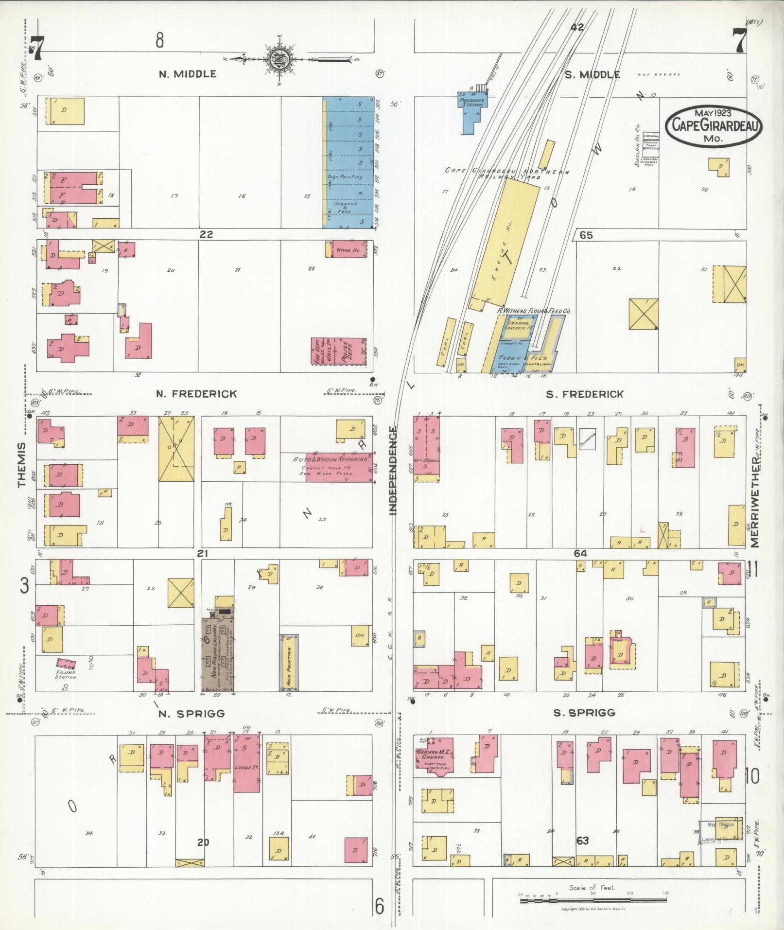 Sanborn Fire Insurance Map from Cape Girardeau, Cape Girardeau County, Missouri (1923), Sheet #0007 - Complete Map Set gallery image, historic Sanborn map, vintage wall art, Missouri Missouri