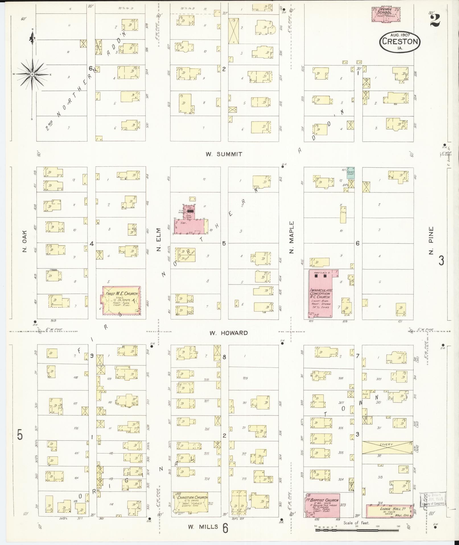 Sanborn Fire Insurance Map from Creston, Union County, Iowa (1907), Sheet #0002 - Historic Sanborn Fire Insurance Map Print, vintage old map wall art