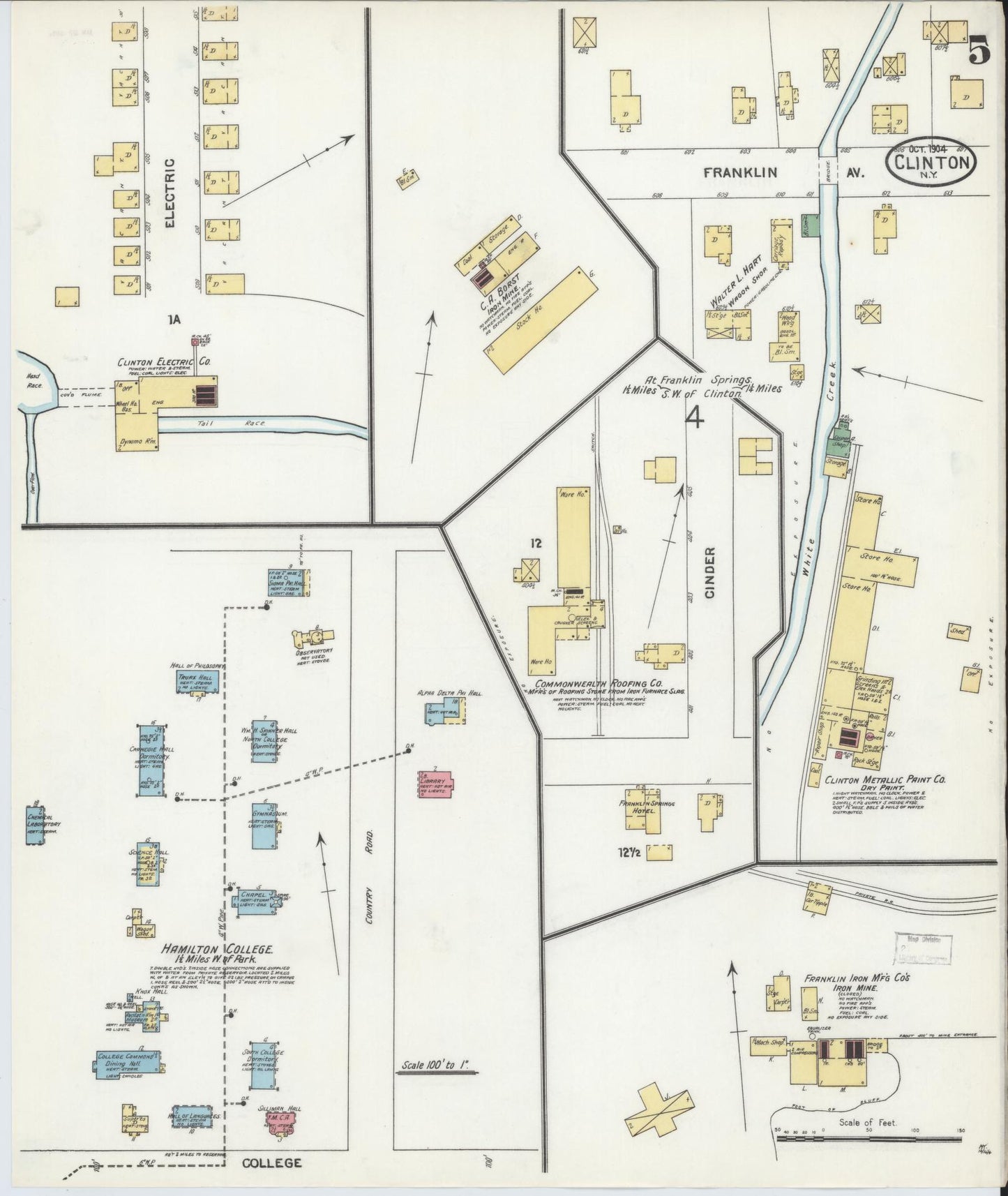 Sanborn Fire Insurance Map from Clinton, Oneida County, New York (1904), Sheet #0005 - Complete Map Set gallery image, historic Sanborn map, vintage wall art, New York New York