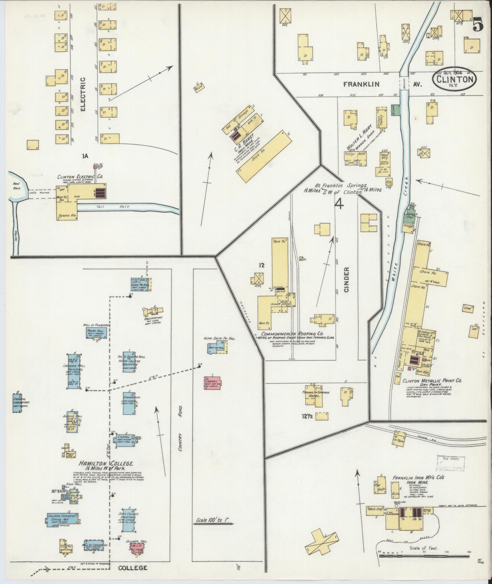 Sanborn Fire Insurance Map from Clinton, Oneida County, New York (1904), Sheet #0005 - Complete Map Set gallery image, historic Sanborn map, vintage wall art, New York New York