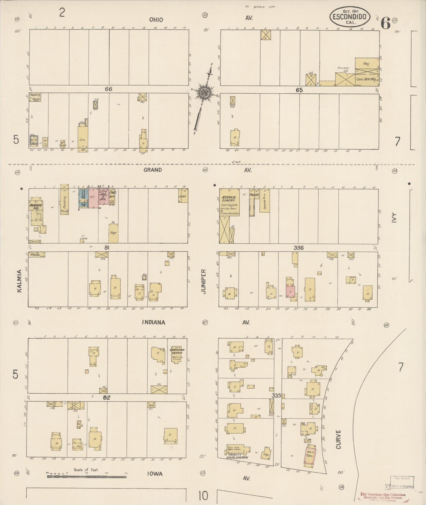 Sanborn Fire Insurance Map from Escondido, San Diego County, California (1911), Sheet #0006 - Complete Map Set gallery image, historic Sanborn map, vintage wall art, California California