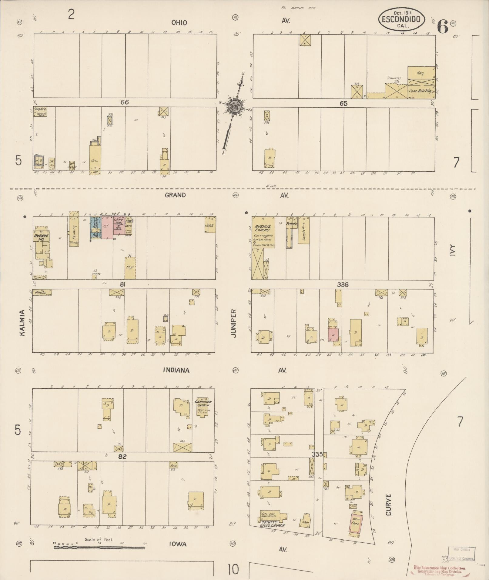 Sanborn Fire Insurance Map from Escondido, San Diego County, California (1911), Sheet #0006 - Complete Map Set gallery image, historic Sanborn map, vintage wall art, California California