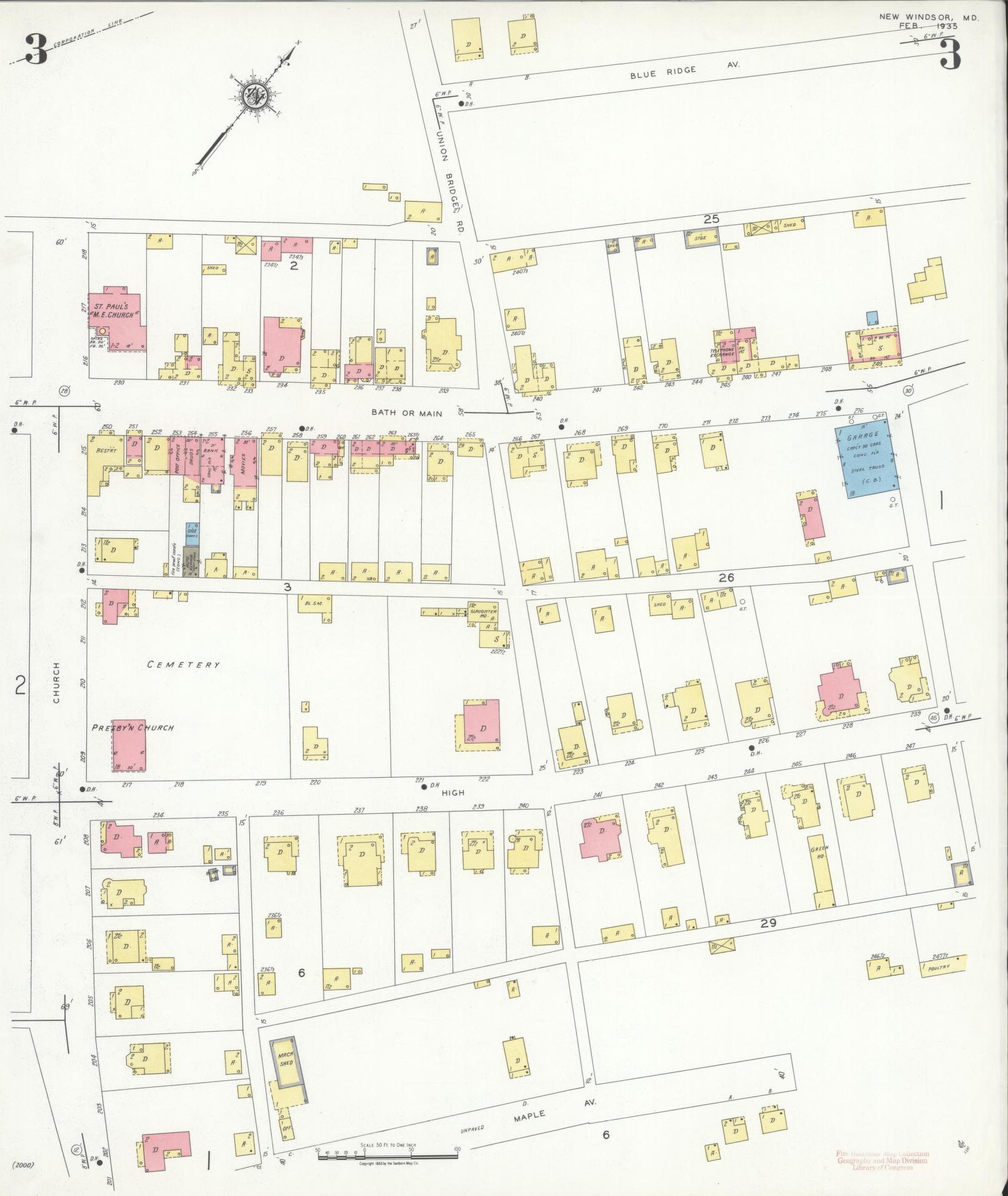 Sanborn Fire Insurance Map from New Windsor, Carroll County, Maryland (1935), Sheet #0003 - Complete Map Set gallery image, historic Sanborn map, vintage wall art, Maryland Maryland
