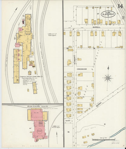Sanborn Fire Insurance Map from Blairsville, Indiana County, Pennsylvania (1903), Sheet #0014 - Historic Sanborn Fire Insurance Map Print, vintage old map wall art, antique decor, genealogy gift, Blairsville Indiana map