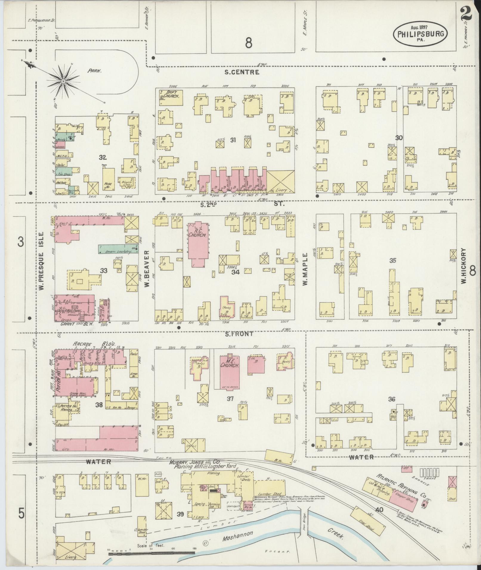 Sanborn Fire Insurance Map from Philipsburg, Centre County, Pennsylvania (1897), Sheet #0002 - Historic Sanborn Fire Insurance Map Print, vintage old map wall art, antique decor, genealogy gift, Pennsylvania Pennsylvania map