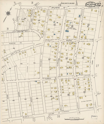 Sanborn Fire Insurance Map from Arlington, Middlesex County, Massachusetts (1922), Sheet #0032 - Historic Sanborn Fire Insurance Map Print, vintage old map wall art, antique decor, genealogy gift, Massachusetts Massachusetts map