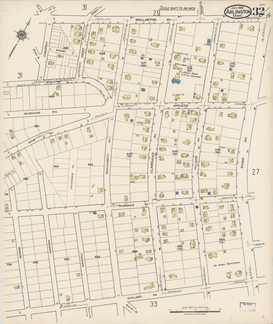 Sanborn Fire Insurance Map from Arlington, Middlesex County, Massachusetts (1922), Sheet #0032 - Historic Sanborn Fire Insurance Map Print, vintage old map wall art, antique decor, genealogy gift, Massachusetts Massachusetts map