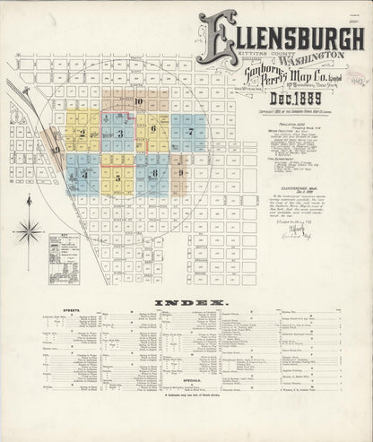 Sanborn Fire Insurance Map from Ellensburg, Kittitas County, Washington (1889), Sheet #0001 - Complete Map Set gallery image, historic Sanborn map, vintage wall art, Washington Washington