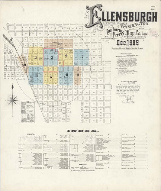 Sanborn Fire Insurance Map from Ellensburg, Kittitas County, Washington (1889), Sheet #0001 - Complete Map Set gallery image, historic Sanborn map, vintage wall art, Washington Washington