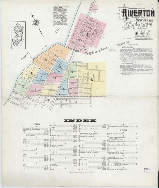 Sanborn Fire Insurance Map from Riverton, Burlington County, New Jersey. (1919) – Historic Sanborn Fire Insurance Map Print