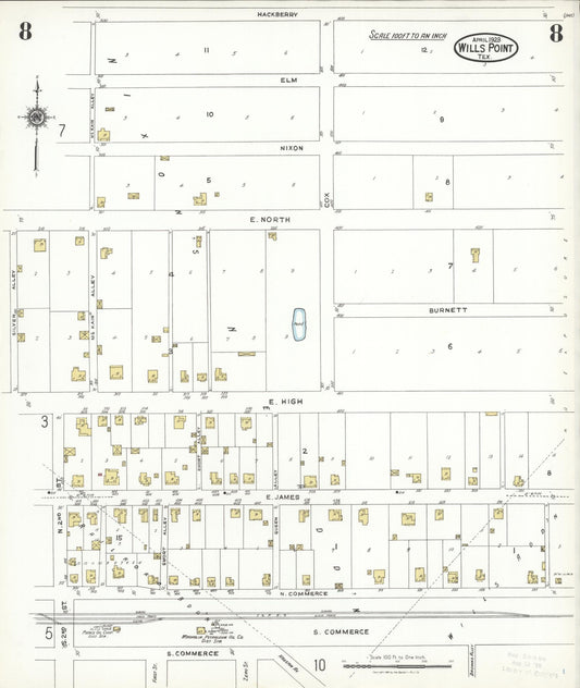 Sanborn Fire Insurance Map from Wills Point, Van Zandt County, Texas (1923), Sheet #0008 - Historic Sanborn Fire Insurance Map Print, vintage old map wall art, antique decor, genealogy gift, Texas Texas map