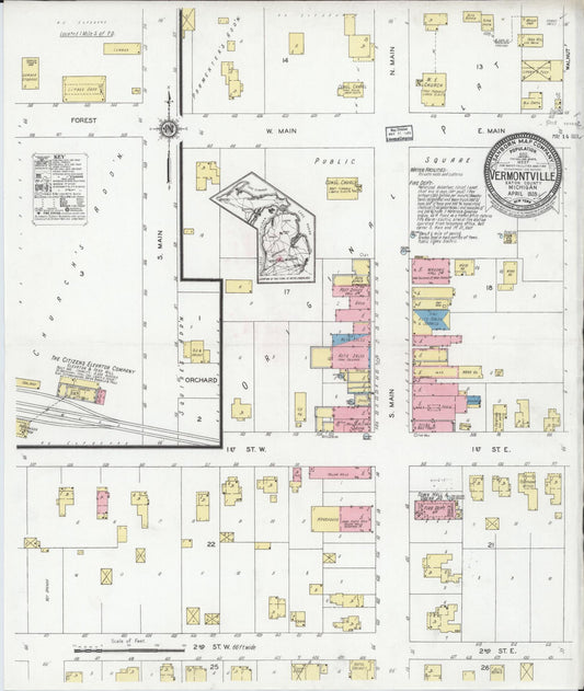 Sanborn Fire Insurance Map from Vermontville, Eaton County, Michigan (1928), Sheet #0001 - Historic Sanborn Fire Insurance Map Print, vintage old map wall art, antique decor, genealogy gift, Michigan Michigan map