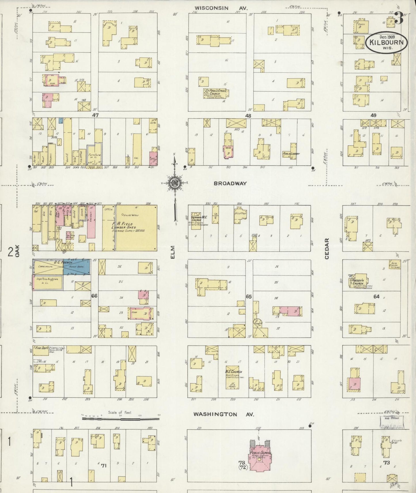 Sanborn Fire Insurance Map from Kilbourn, Columbia County, Wisconsin (1909), Sheet #0003 - Complete Map Set gallery image, historic Sanborn map, vintage wall art, Wisconsin Wisconsin