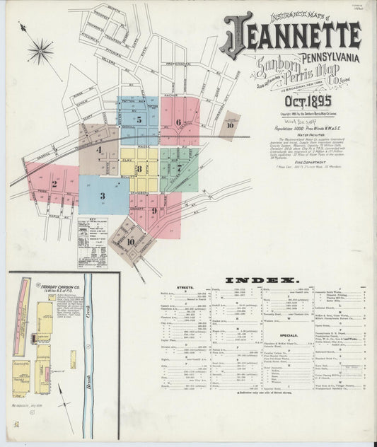 Sanborn Fire Insurance Map from Jeannette, Westmoreland County, Pennsylvania (1895), Sheet #0001 - Historic Sanborn Fire Insurance Map Print, vintage old map wall art, antique decor, genealogy gift, Pennsylvania Pennsylvania map