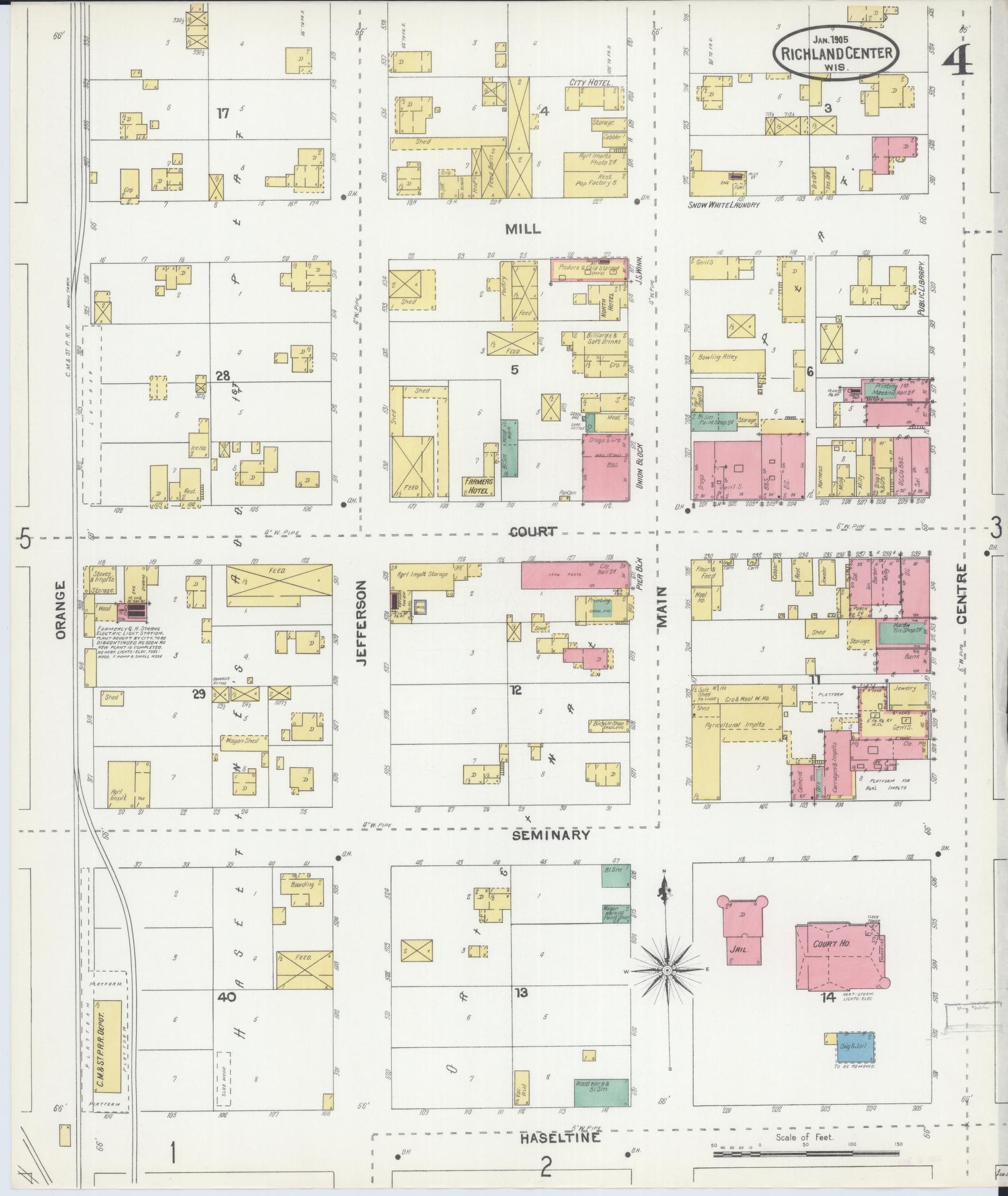Sanborn Fire Insurance Map from Richland Center, Richland County, Wisconsin (1905), Sheet #0004 - Historic Sanborn Fire Insurance Map Print, vintage old map wall art, antique decor, genealogy gift, Wisconsin Wisconsin map