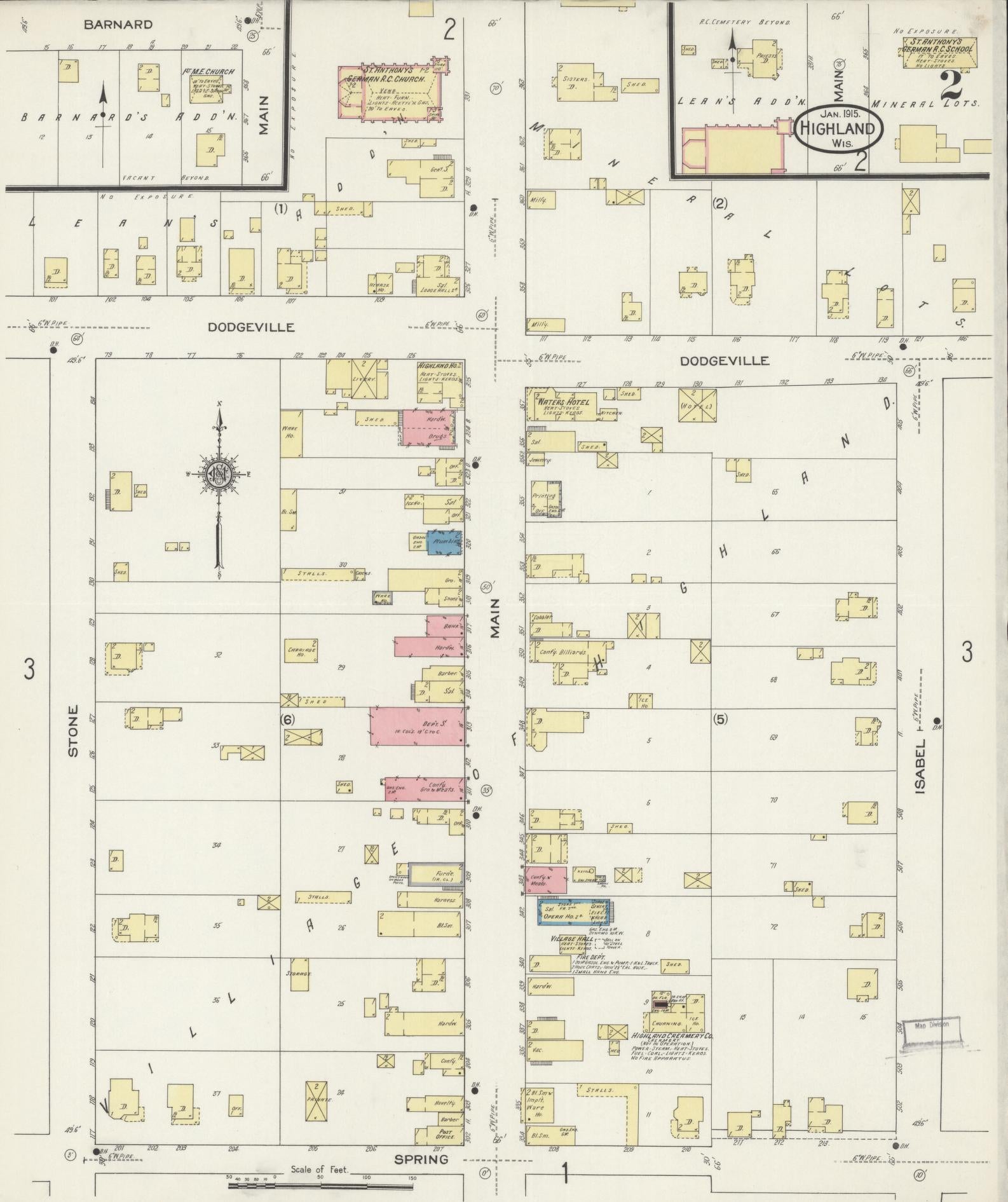 Sanborn Fire Insurance Map from Highland, Iowa County, Wisconsin (1915), Sheet #0002 - Historic Sanborn Fire Insurance Map Print, vintage old map wall art, antique decor, genealogy gift, Wisconsin Wisconsin map