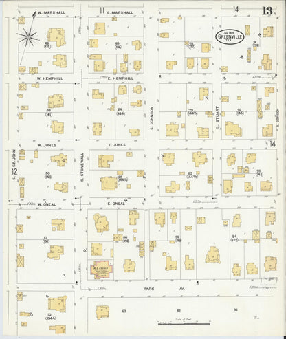 Sanborn Fire Insurance Map from Greenville, Hunt County, Texas (1909), Sheet #0013 - Historic Sanborn Fire Insurance Map Print, vintage old map wall art, antique decor, genealogy gift, Texas Texas map