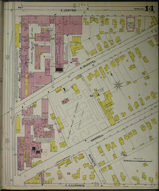 Sanborn Fire Insurance Map from Akron, Summit County, Ohio (1892), Sheet #0014 - Historic Sanborn Fire Insurance Map Print, vintage old map wall art, antique decor, genealogy gift, Ohio Ohio map