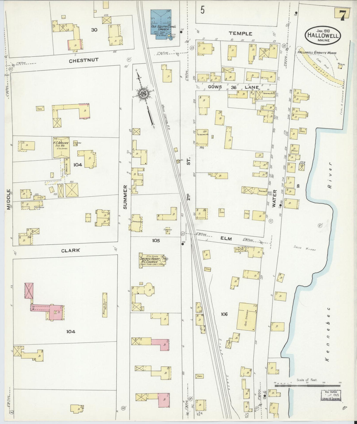 Sanborn Fire Insurance Map from Hallowell, Kennebec County, Maine (1910), Sheet #0007 - Complete Map Set gallery image, historic Sanborn map, vintage wall art, Maine Maine