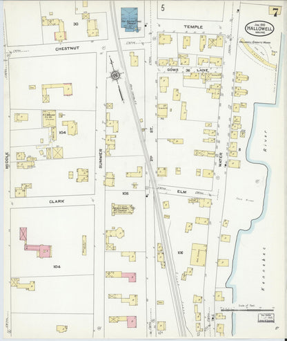 Sanborn Fire Insurance Map from Hallowell, Kennebec County, Maine (1910), Sheet #0007 - Complete Map Set gallery image, historic Sanborn map, vintage wall art, Maine Maine