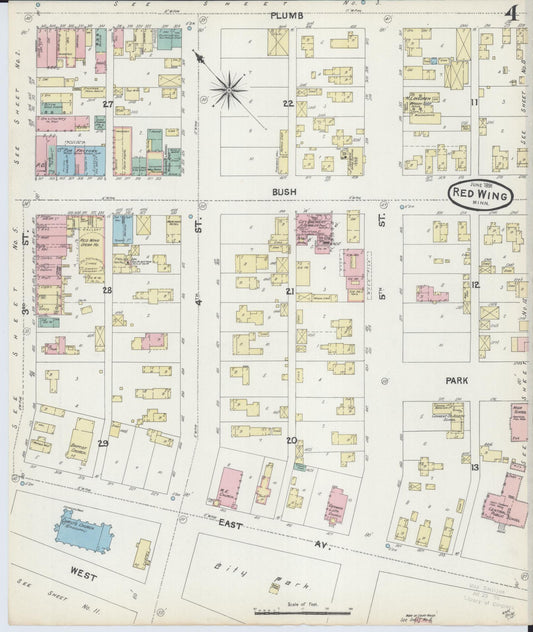 Sanborn Fire Insurance Map from Red Wing, Goodhue County, Minnesota (1891), Sheet #0004 - Historic Sanborn Fire Insurance Map Print, vintage old map wall art, antique decor, genealogy gift, Minnesota Minnesota map