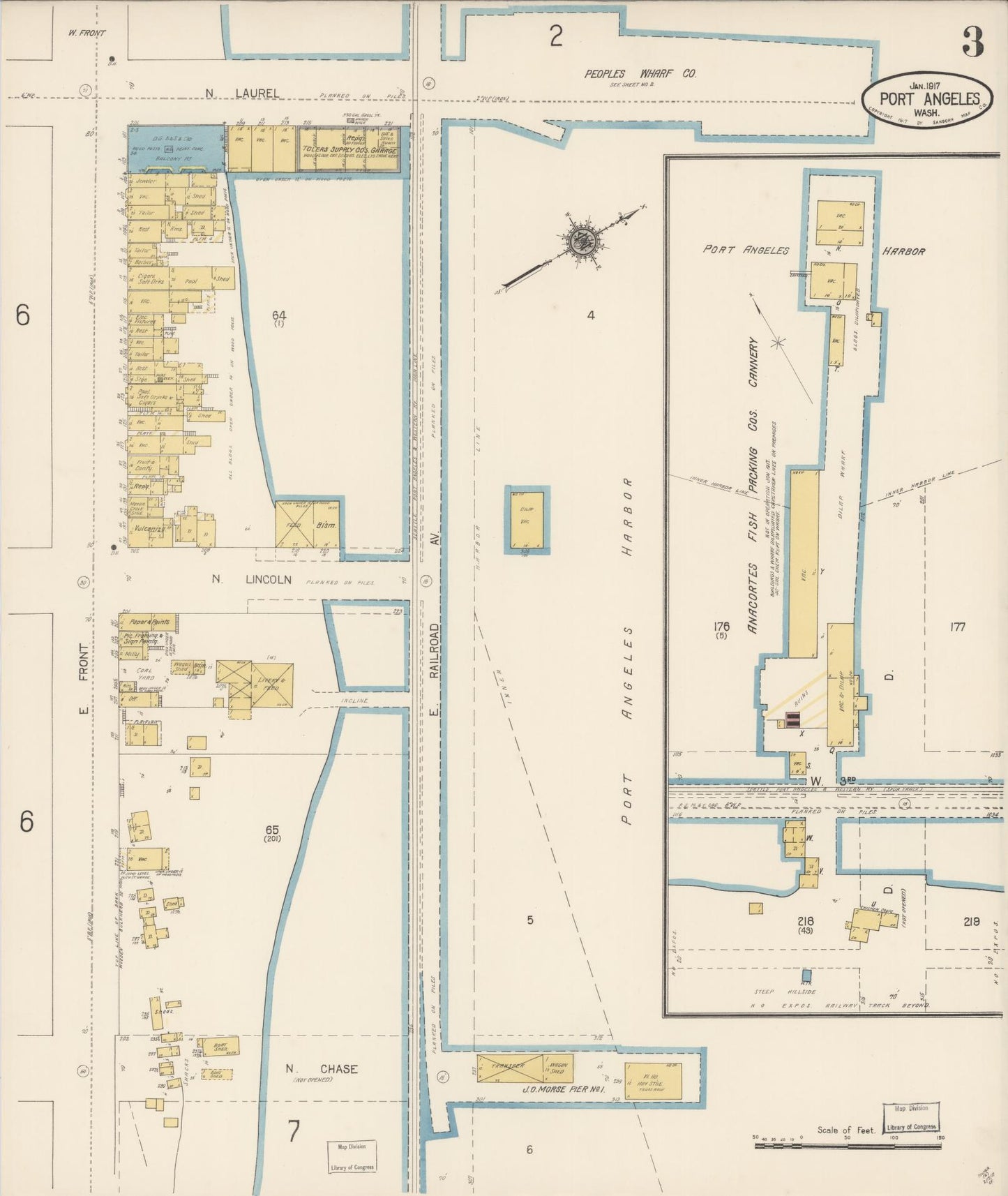 Sanborn Fire Insurance Map from Port Angeles, Clallam County, Washington (1917), Sheet #0003 - Complete Map Set gallery image, historic Sanborn map, vintage wall art, Washington Washington