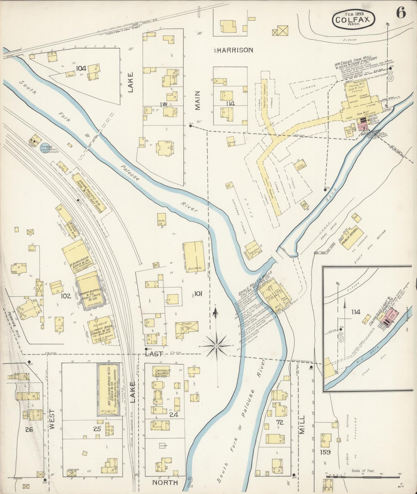 Sanborn Fire Insurance Map from Colfax, Whitman County, Washington (1893), Sheet #0006 - Complete Map Set gallery image, historic Sanborn map, vintage wall art, Washington Washington