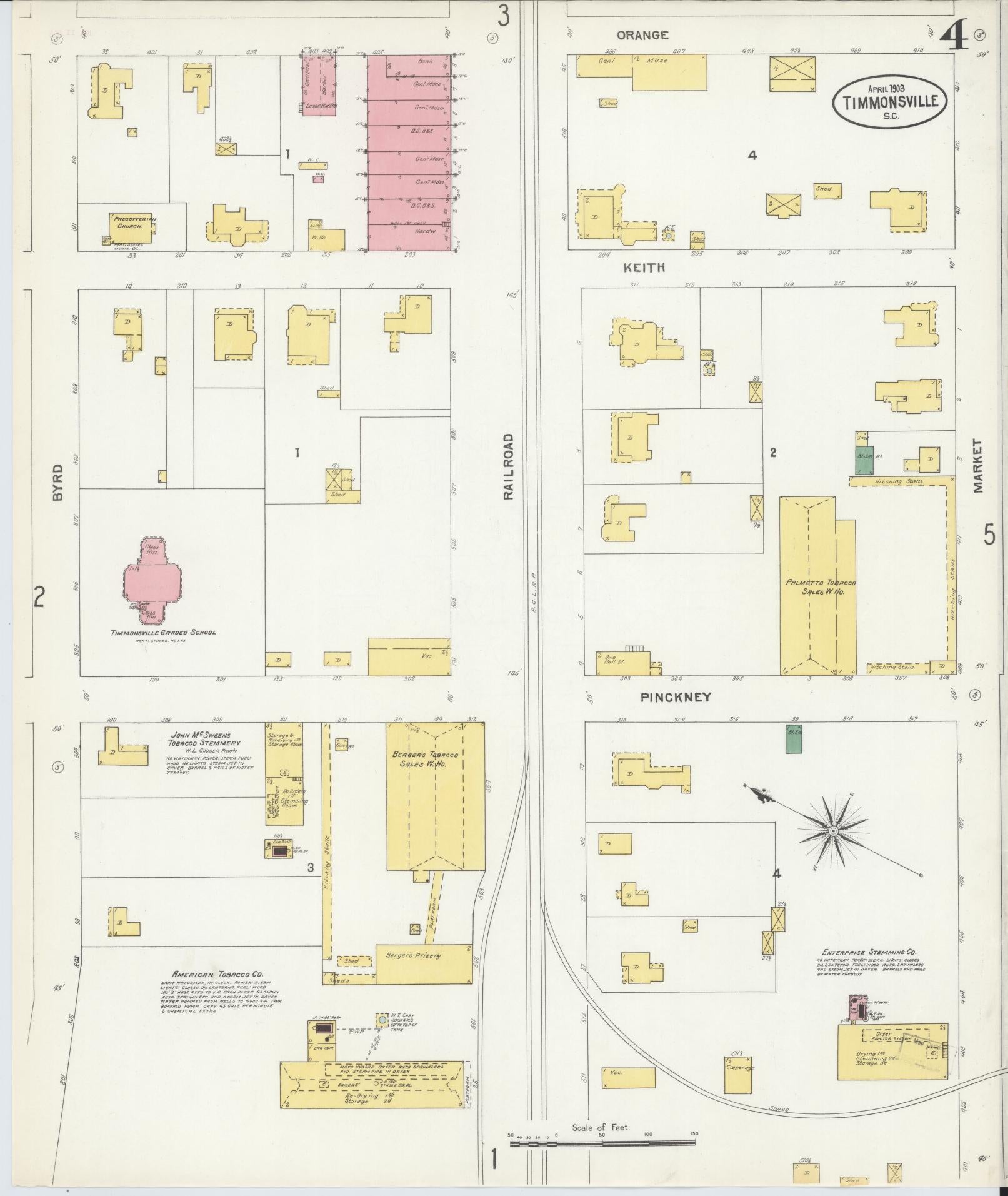 Sanborn Fire Insurance Map from Timmonsville, Florence County, South Carolina (1903), Sheet #0004 - Complete Map Set gallery image, historic Sanborn map, vintage wall art, South Carolina South Carolina