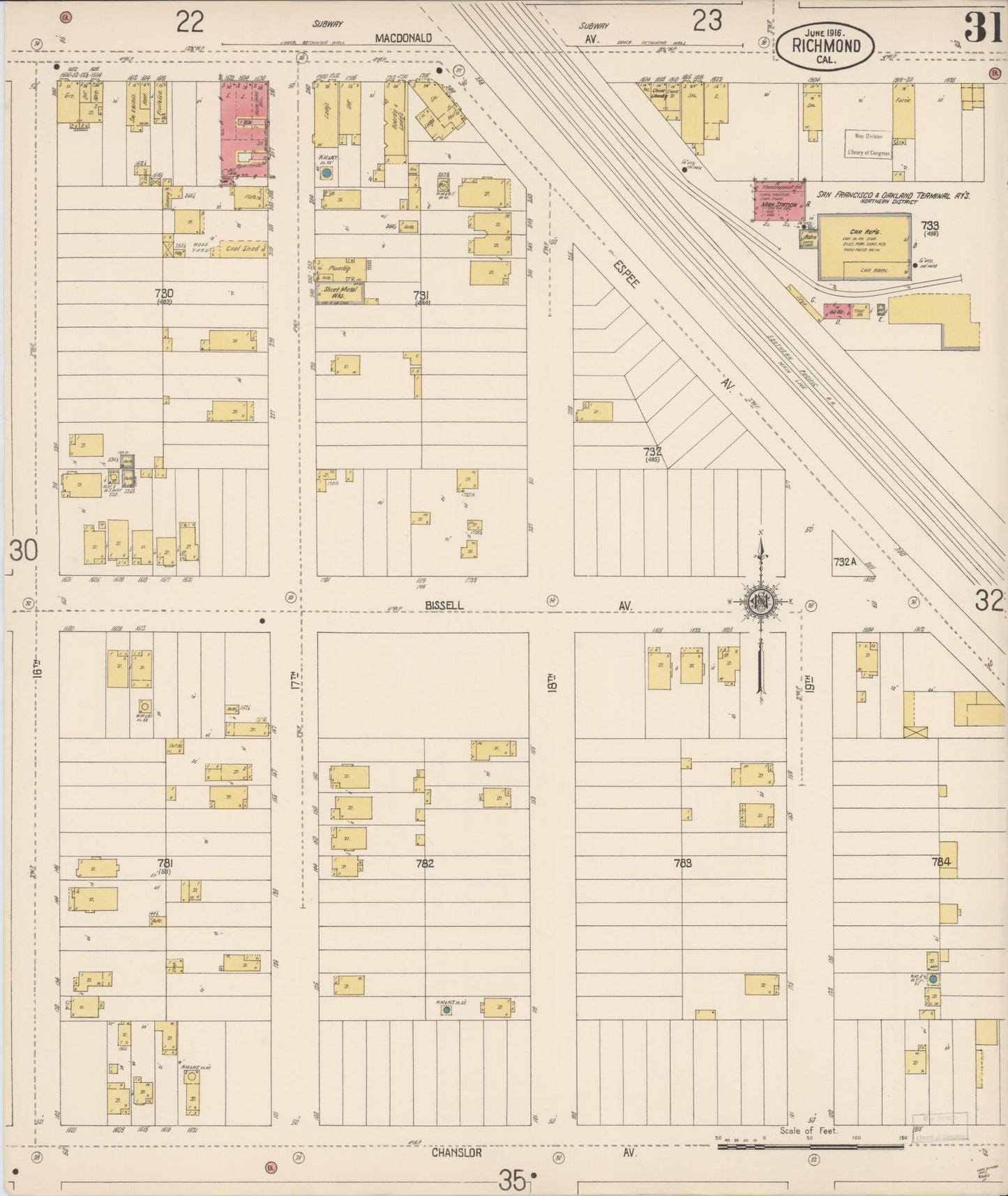 Sanborn Fire Insurance Map from Richmond, Contra Costa County, California (1916), Sheet #0031 - Complete Map Set gallery image, historic Sanborn map, vintage wall art, California California