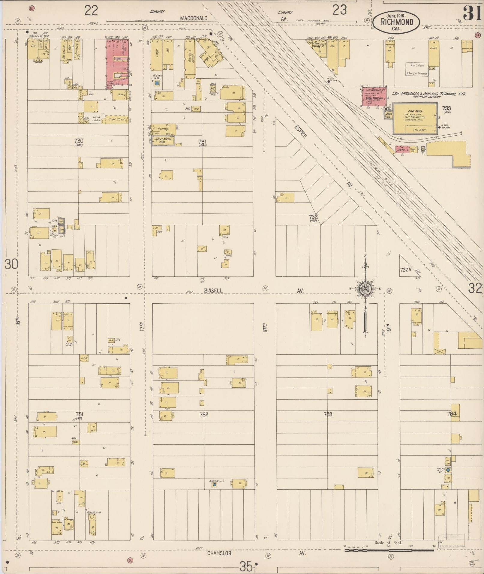 Sanborn Fire Insurance Map from Richmond, Contra Costa County, California (1916), Sheet #0031 - Complete Map Set gallery image, historic Sanborn map, vintage wall art, California California