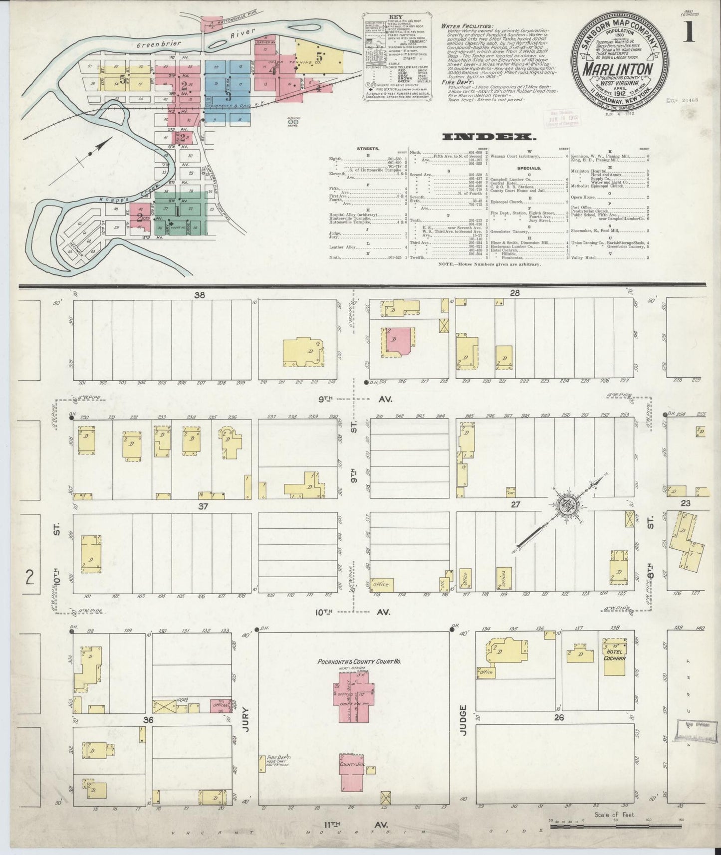 Sanborn Fire Insurance Map from Marlinton, Pocahontas County, West Virginia. (1912) – Historic Sanborn Fire Insurance Map Print