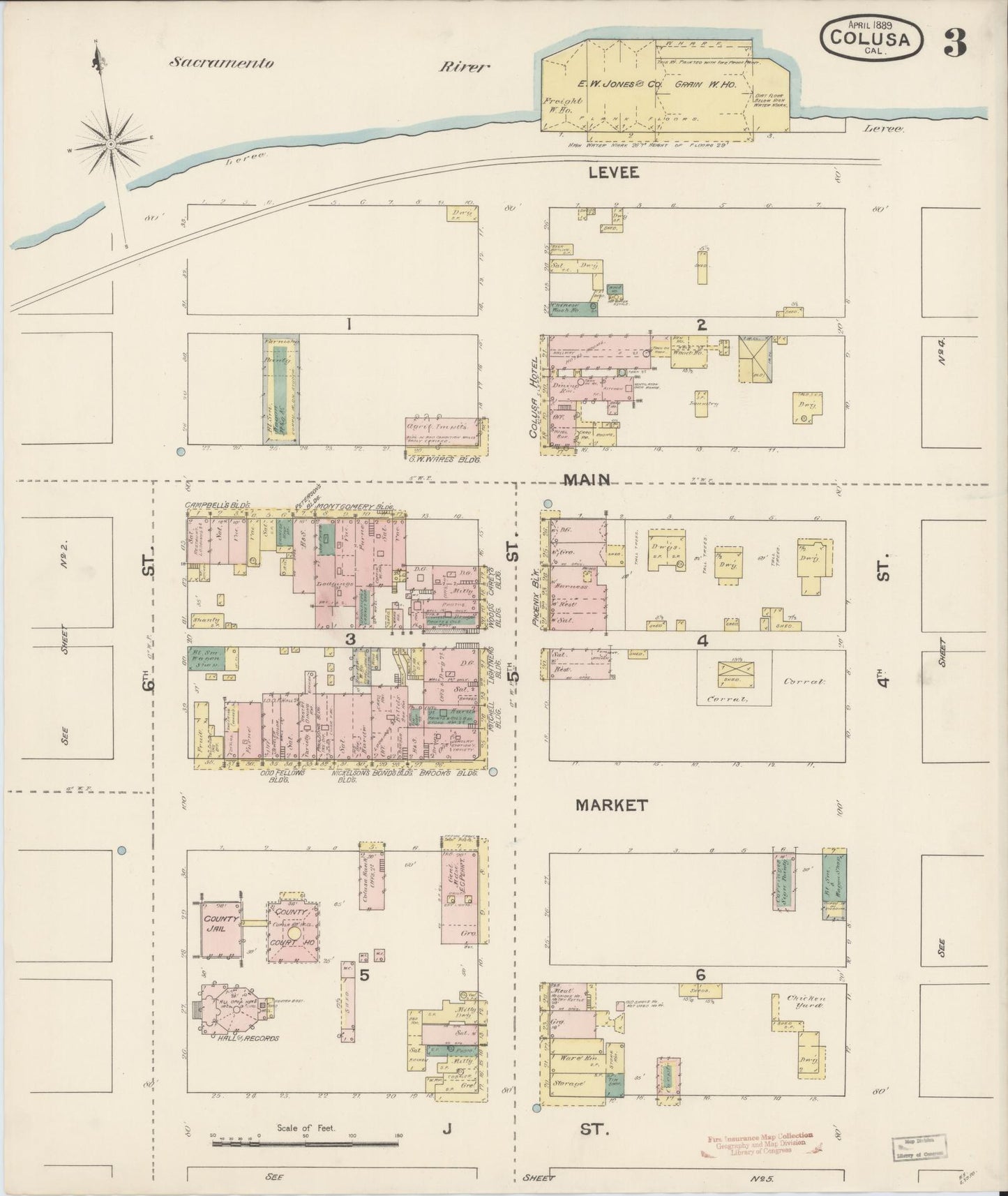 Sanborn Fire Insurance Map from Colusa, Colusa County, California (1889), Sheet #0003 - Historic Sanborn Fire Insurance Map Print, vintage old map wall art, antique decor, genealogy gift, California California map