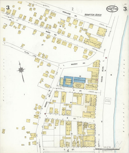 Sanborn Fire Insurance Map from Hampton, Rockingham County, New Hampshire (1923), Sheet #0003 - Historic Sanborn Fire Insurance Map Print, vintage old map wall art, antique decor, genealogy gift, New Hampshire New Hampshire map