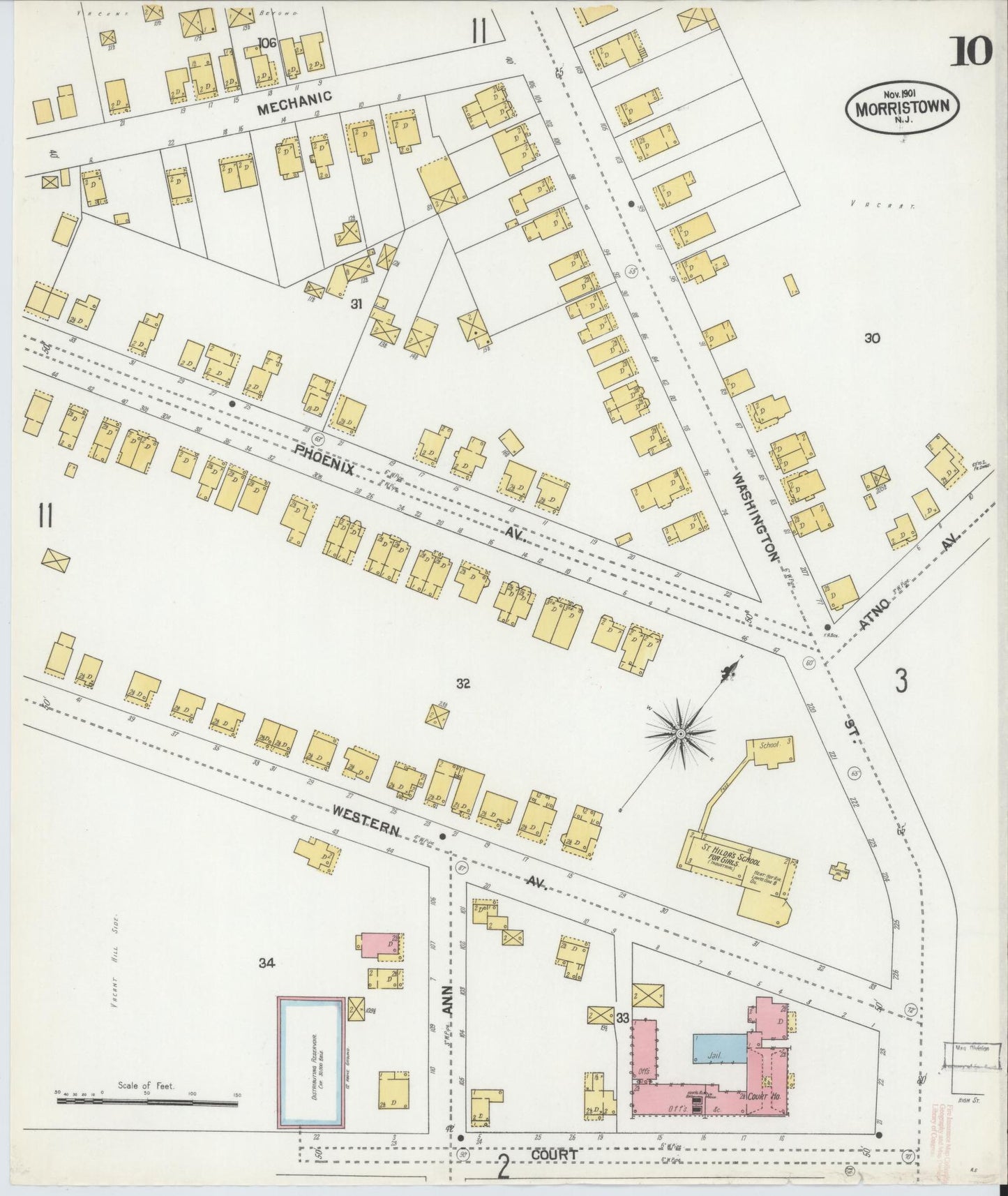 Sanborn Fire Insurance Map from Morristown, Morris County, New Jersey (1901), Sheet #0010 - Complete Map Set gallery image, historic Sanborn map, vintage wall art, New Jersey New Jersey