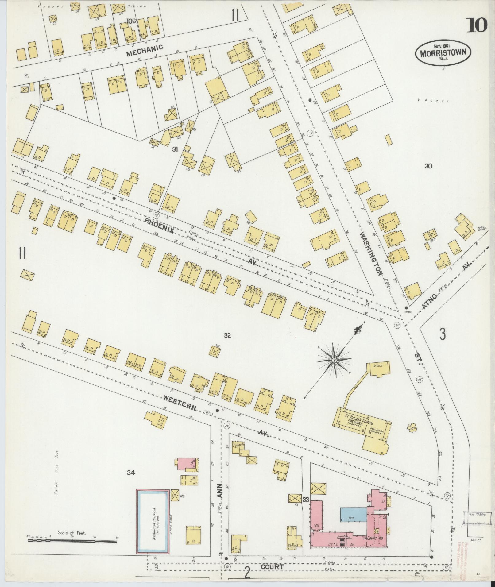 Sanborn Fire Insurance Map from Morristown, Morris County, New Jersey (1901), Sheet #0010 - Complete Map Set gallery image, historic Sanborn map, vintage wall art, New Jersey New Jersey