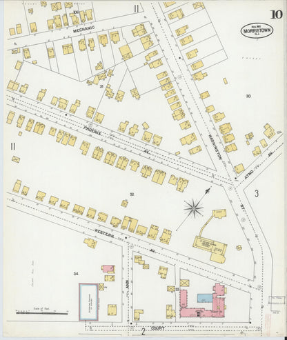Sanborn Fire Insurance Map from Morristown, Morris County, New Jersey (1901), Sheet #0010 - Complete Map Set gallery image, historic Sanborn map, vintage wall art, New Jersey New Jersey