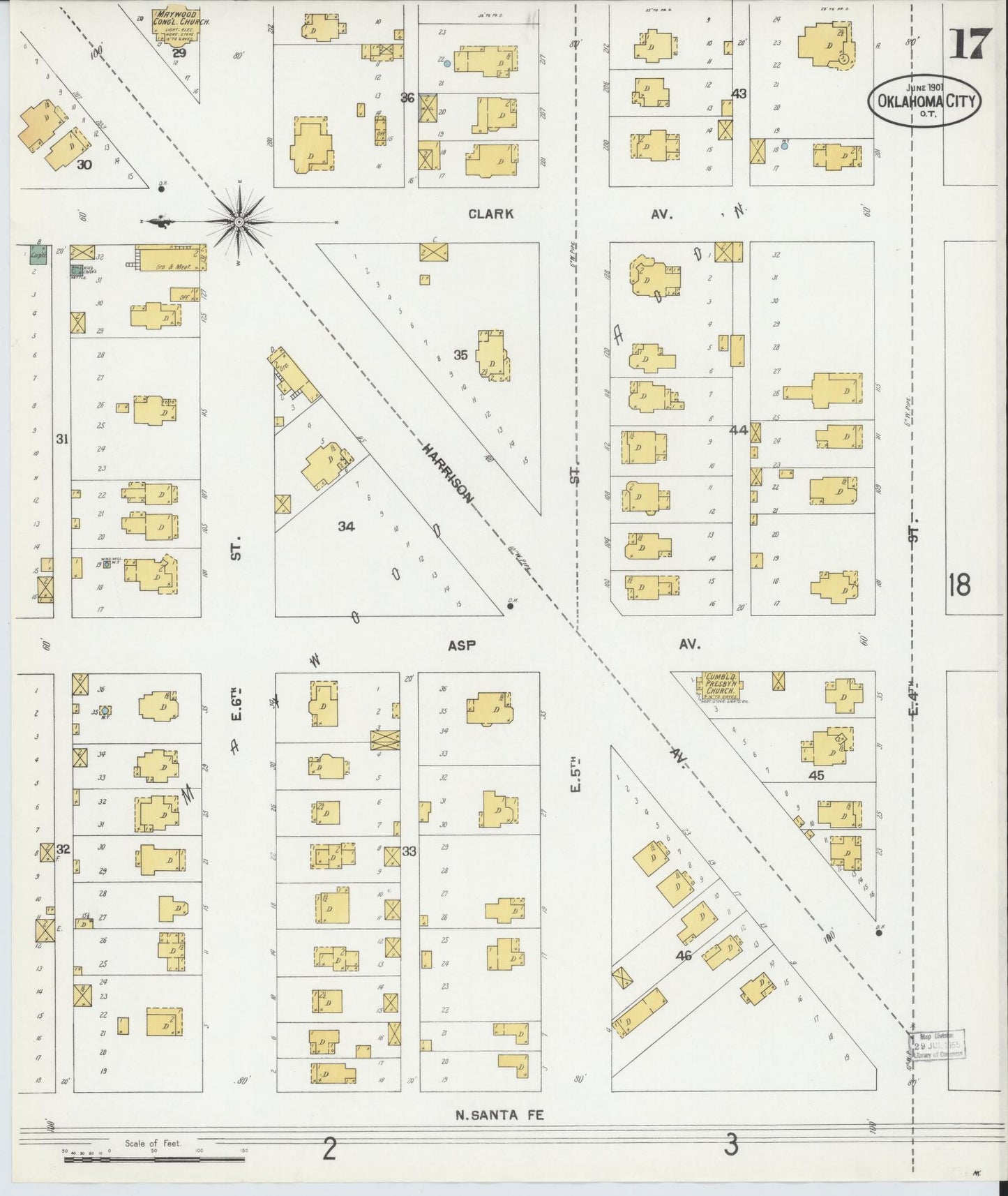 Sanborn Fire Insurance Map from Oklahoma City, Oklahoma County, Oklahoma (1901), Sheet #0017 - Complete Map Set gallery image, historic Sanborn map, vintage wall art, Oklahoma City Oklahoma