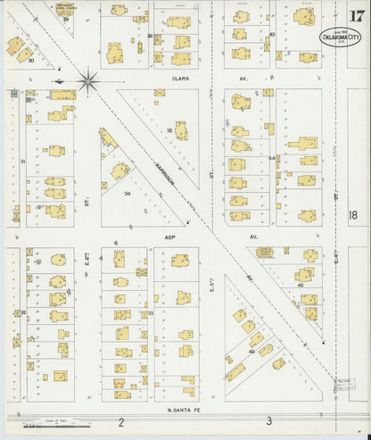 Sanborn Fire Insurance Map from Oklahoma City, Oklahoma County, Oklahoma (1901), Sheet #0017 - Complete Map Set gallery image, historic Sanborn map, vintage wall art, Oklahoma City Oklahoma