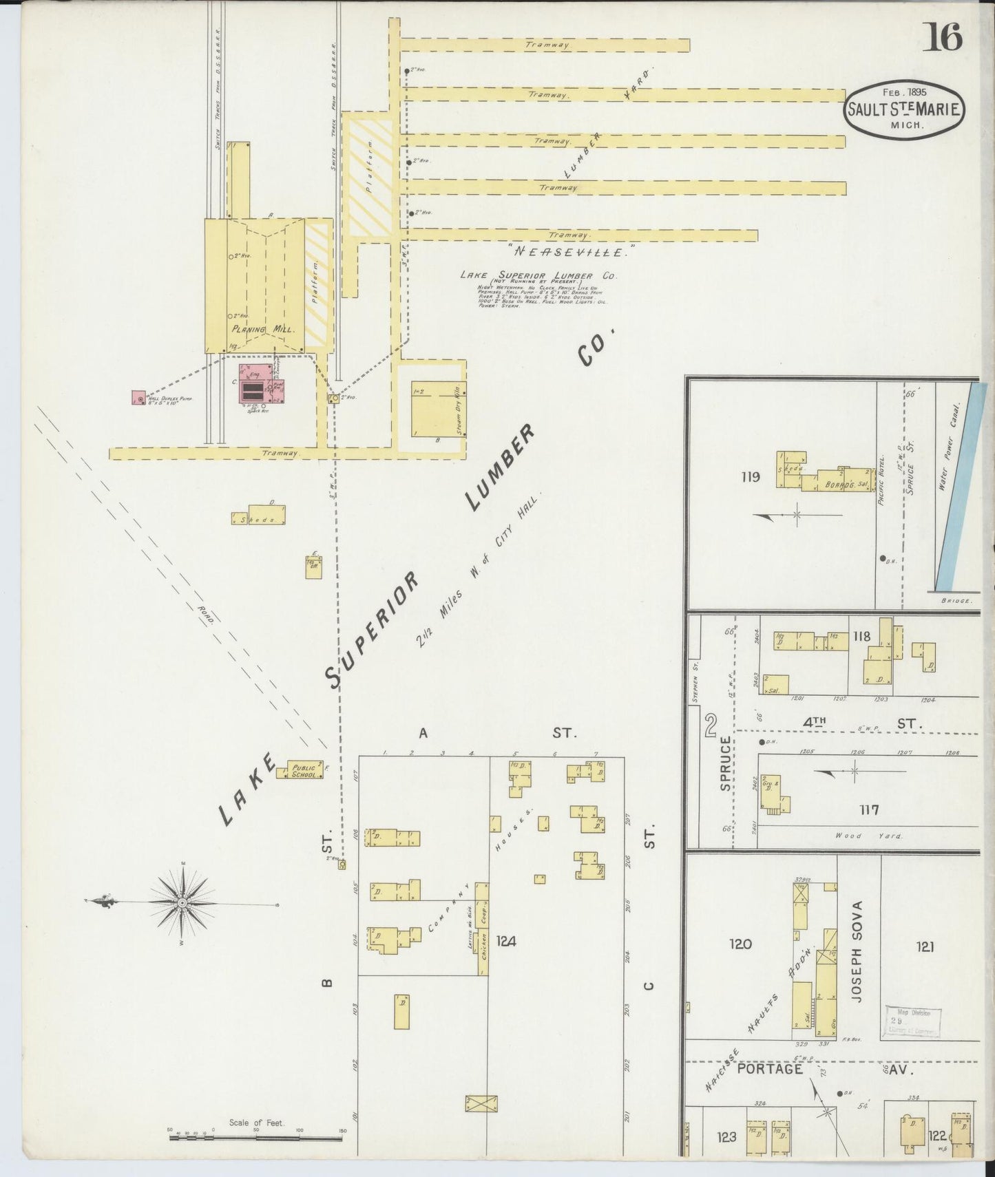Sanborn Fire Insurance Map from Sault Sainte Marie, Chippewa County, Michigan (1895), Sheet #0016 - Complete Map Set gallery image, historic Sanborn map, vintage wall art, Michigan Michigan