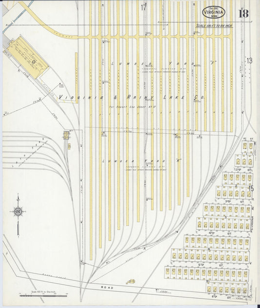 Sanborn Fire Insurance Map from Virginia, Saint Louis County, Minnesota (1915), Sheet #0018 - Historic Sanborn Fire Insurance Map Print, vintage old map wall art, antique decor, genealogy gift, Minnesota Minnesota map