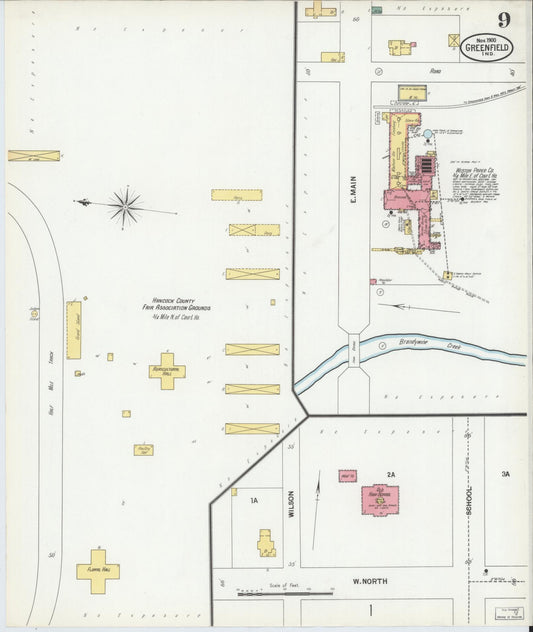 Sanborn Fire Insurance Map from Greenfield, Hancock County, Indiana (1900), Sheet #0009 - Historic Sanborn Fire Insurance Map Print, vintage old map wall art, antique decor, genealogy gift, Indiana Indiana map