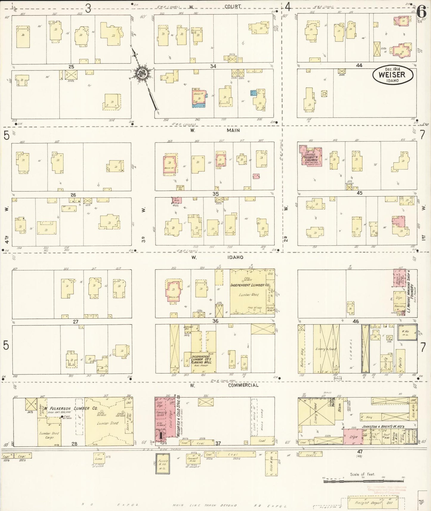 Sanborn Fire Insurance Map from Weiser, Washington County, Idaho (1914), Sheet #0006 - Historic Sanborn Fire Insurance Map Print, vintage old map wall art, antique decor, genealogy gift, Idaho Idaho map