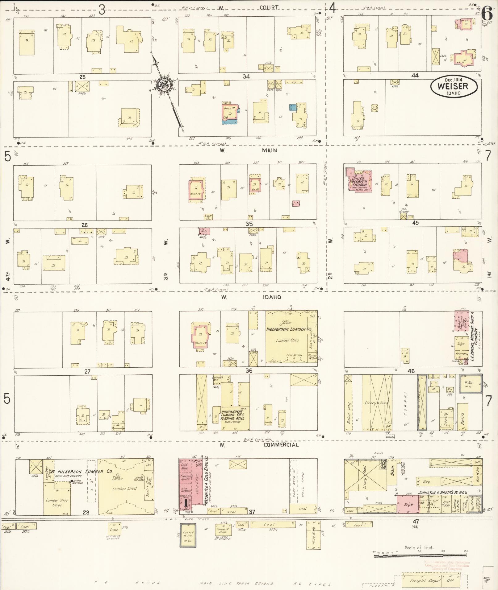 Sanborn Fire Insurance Map from Weiser, Washington County, Idaho (1914), Sheet #0006 - Historic Sanborn Fire Insurance Map Print, vintage old map wall art, antique decor, genealogy gift, Idaho Idaho map