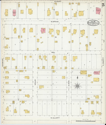 Sanborn Fire Insurance Map from Bentonville, Benton County, Arkansas (1904), Sheet #0005 - Complete Map Set gallery image, historic Sanborn map, vintage wall art, Arkansas Arkansas