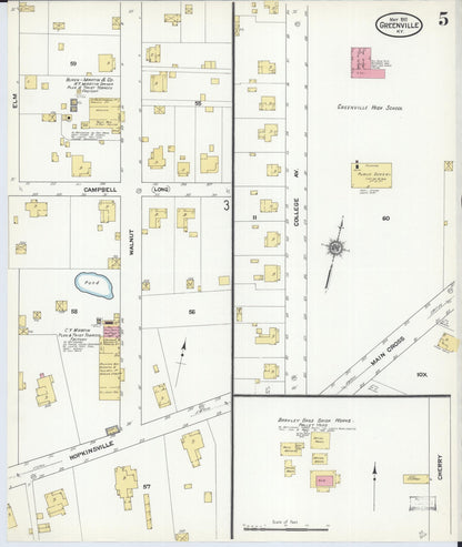 Sanborn Fire Insurance Map from Greenville, Muhlenberg County, Kentucky (1910), Sheet #0005 - Complete Map Set gallery image, historic Sanborn map, vintage wall art, Kentucky Kentucky