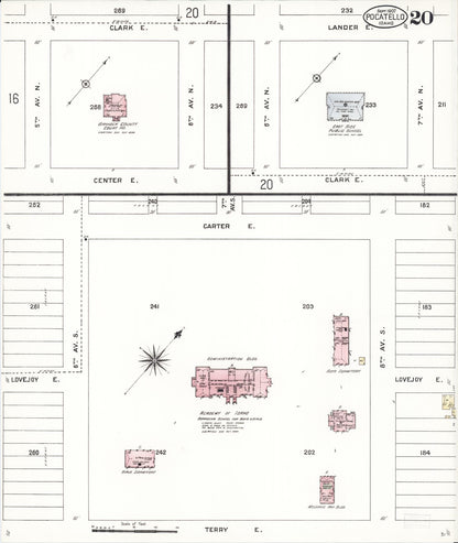 Sanborn Fire Insurance Map from Pocatello, Bannock County, Idaho (1907), Sheet #0020 - Complete Map Set gallery image, historic Sanborn map, vintage wall art, Idaho Idaho