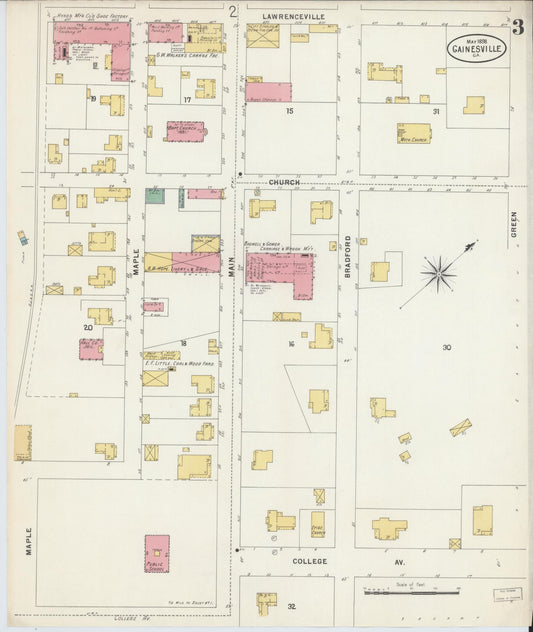 Sanborn Fire Insurance Map from Gainesville, Hall County, Georgia (1898), Sheet #0003 - Historic Sanborn Fire Insurance Map Print, vintage old map wall art, antique decor, genealogy gift, Georgia Georgia map