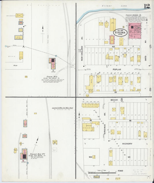 Sanborn Fire Insurance Map from Virginia, Saint Louis County, Minnesota (1908), Sheet #0012 - Historic Sanborn Fire Insurance Map Print, vintage old map wall art, antique decor, genealogy gift, Minnesota Minnesota map